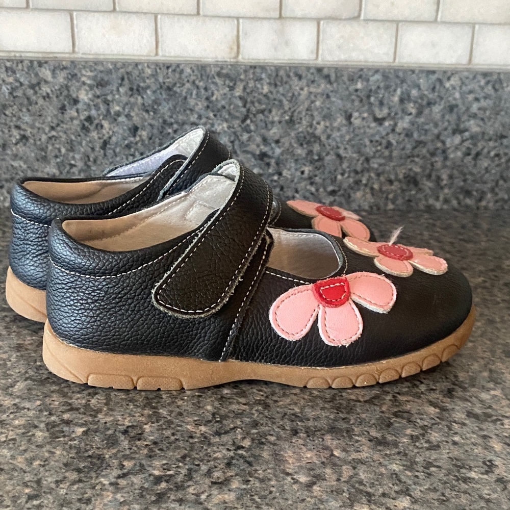 Black Kids Shoes with Pink Floral Design